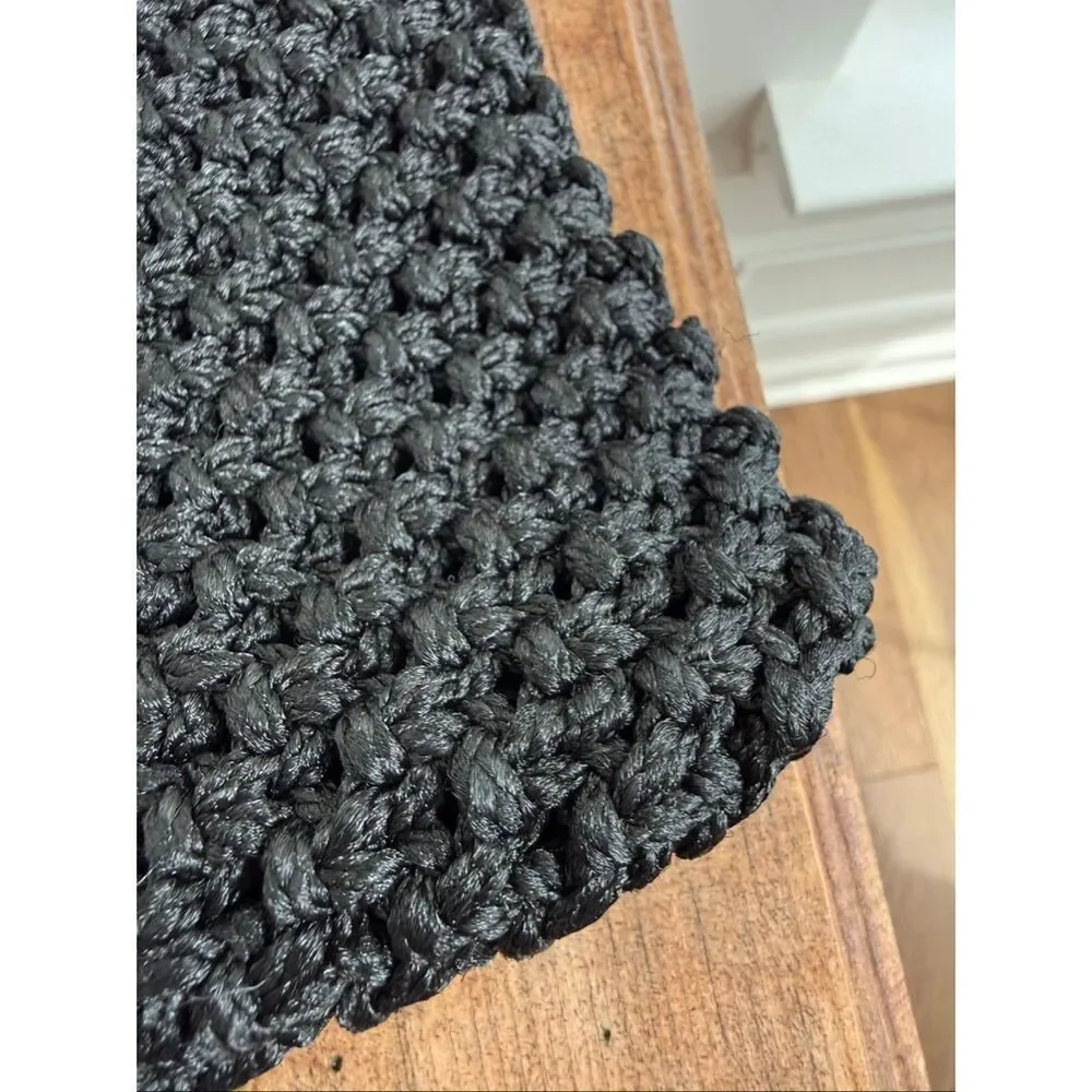 Vintage Black Macrame Clutch Gold Ring 8” x 6”